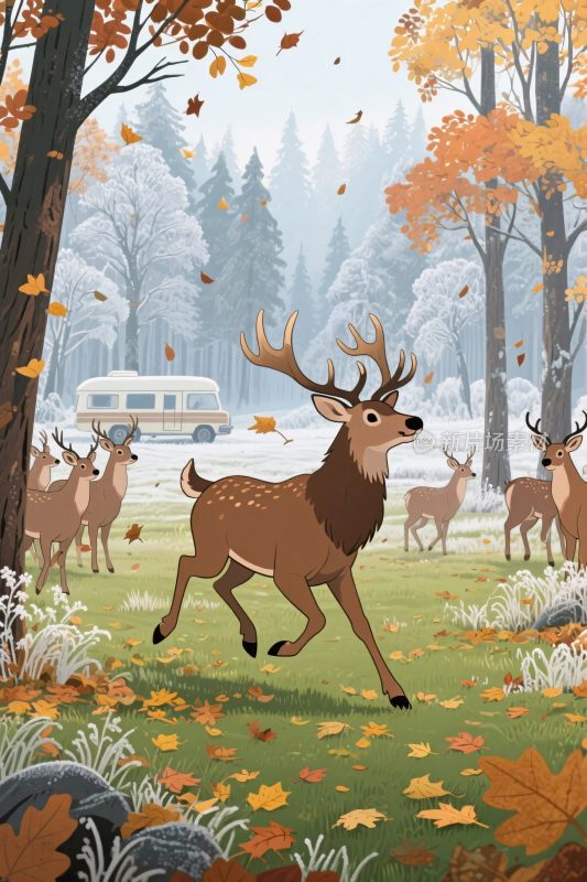 森林秋景麋鹿群