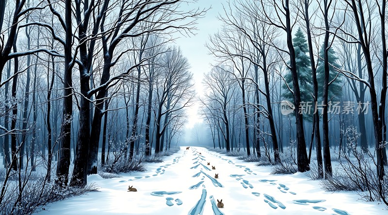 雪地小径上的足迹
