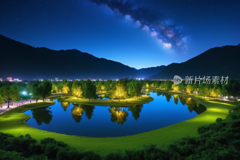 夜间湖景高山清图片