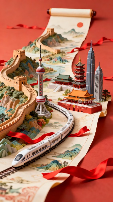 中国高铁之旅长城、东方明珠与高铁列车