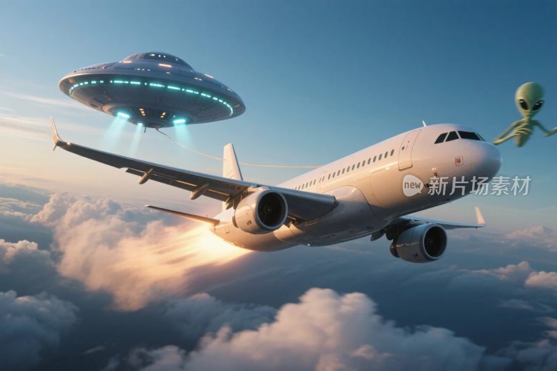 飞机遇外星飞碟科幻场景