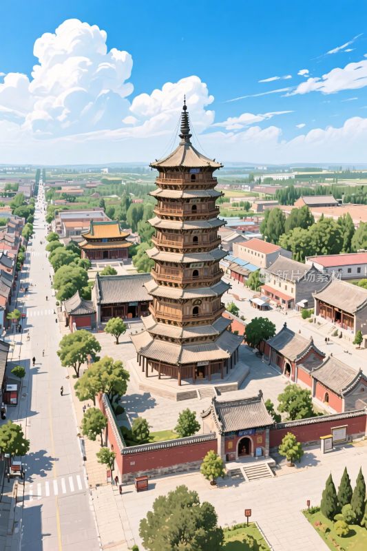 古建塔楼全景图