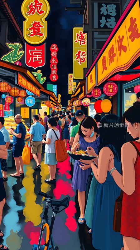 繁华夜市美食与活力交织的街头盛宴