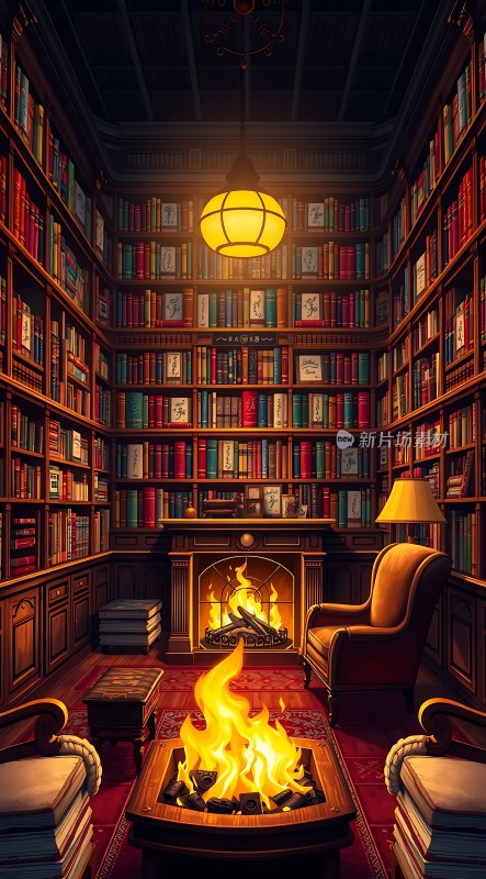 书架环绕的温馨书房