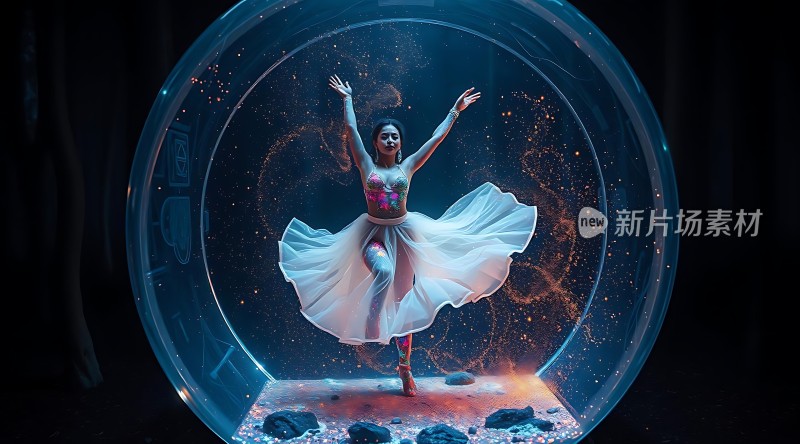 舞者旋转于梦幻泡泡之中