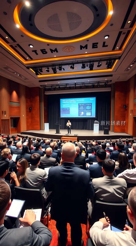 大型会议现场观众认真聆听演讲