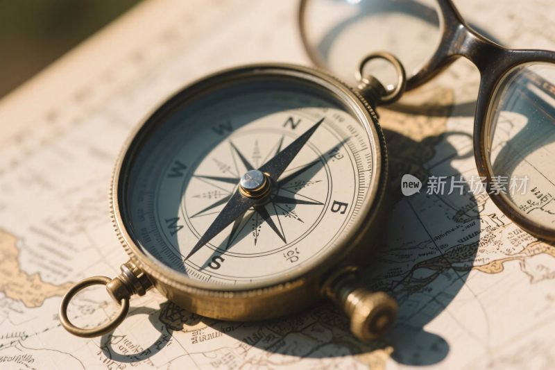 复古指南针与地图