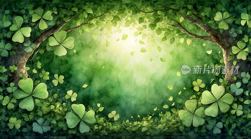 阳光下的四叶草森林