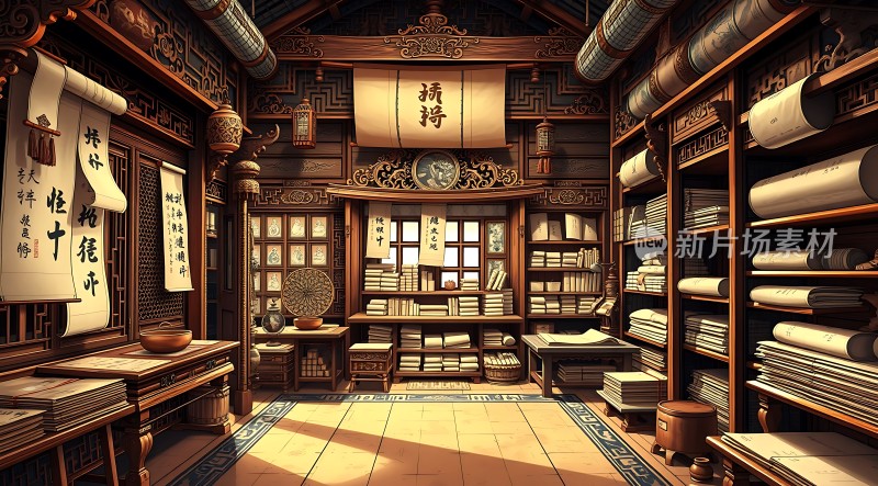 古风书房书卷飘香