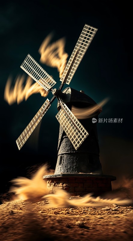 风车旋转沙尘飞扬