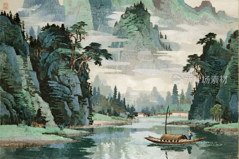 山水风景传统插画