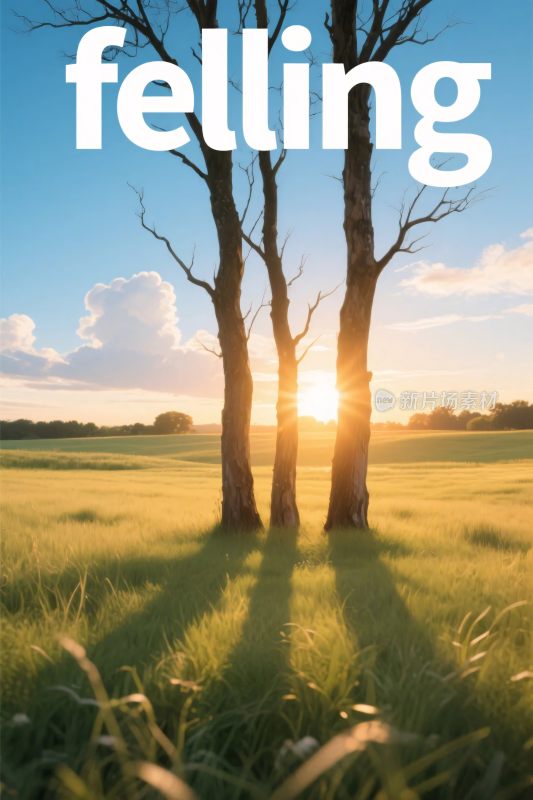 夕阳下的双树风景