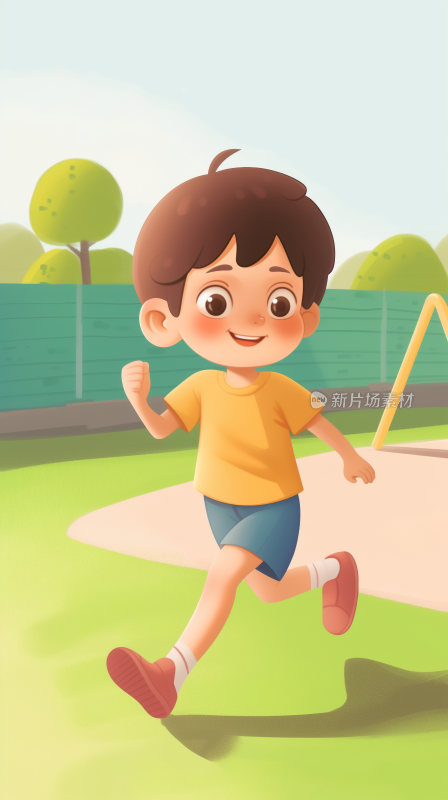 儿童节，一个小男孩儿在游乐园玩耍
