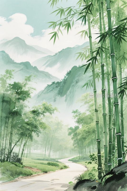 山水竹林水墨风景