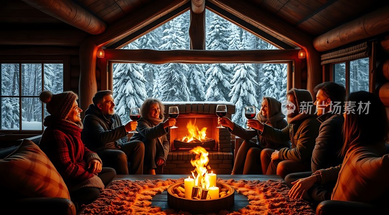 冬日暖炉聚会温馨畅饮时光