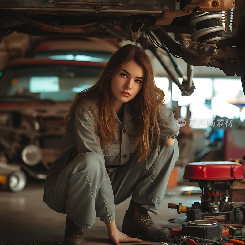 女机械师专注检修车辆