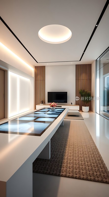 现代简约风格家居设计长餐桌与电视墙相映成趣