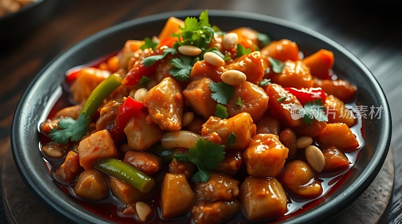 香辣鸡丁配香菜花生