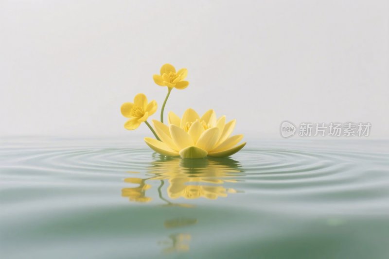 水面黄花与波纹倒影