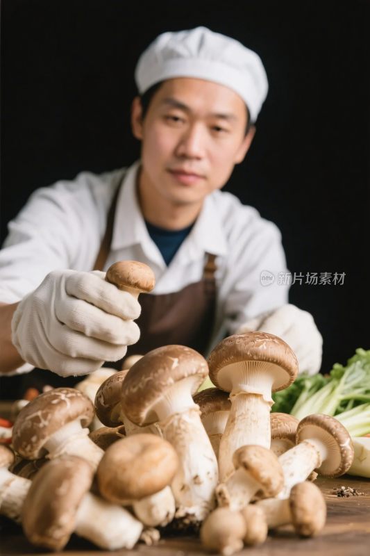厨师处理蘑菇食材