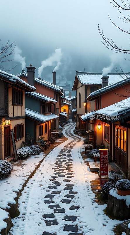 雪中小镇温馨宁静