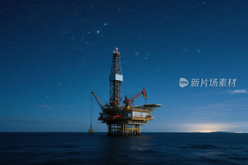 海上石油钻井平台夜景