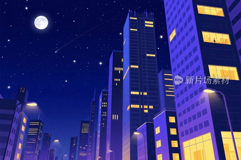 夜晚城市建筑插画