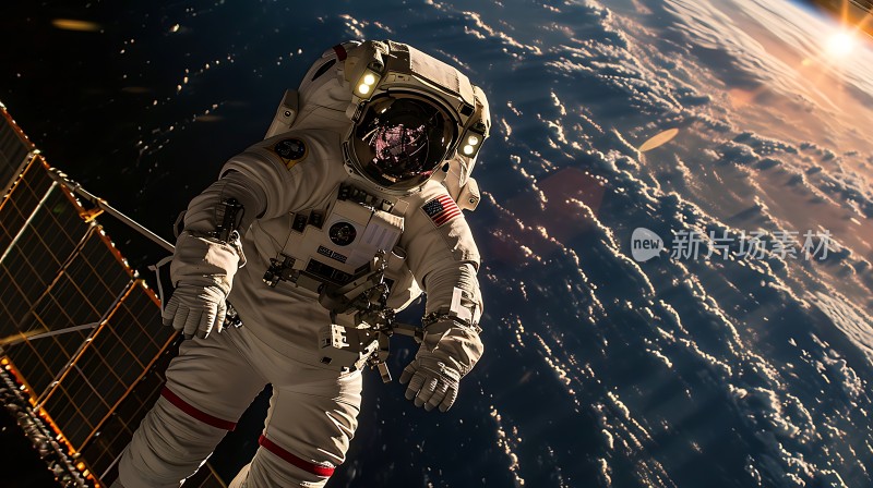 太空漫步宇航员与地球美景