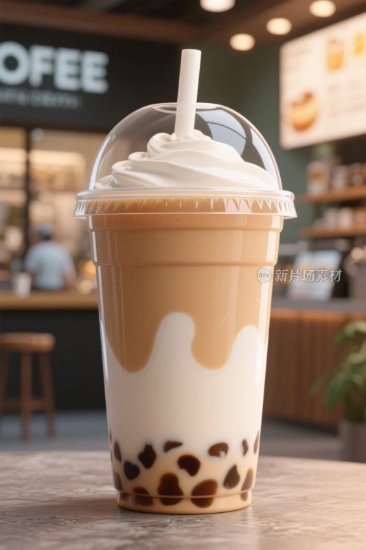 分层珍珠奶茶特写