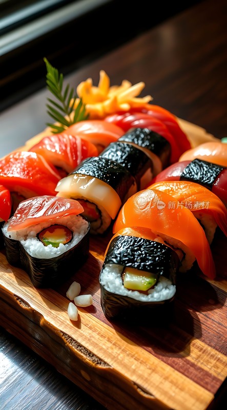 新鲜寿司大集合诱人色彩与美味交织