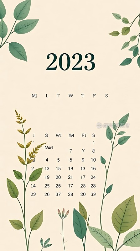 2023年日历绿色植物环绕清新自然