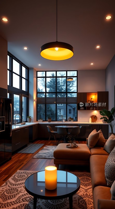 现代家居温馨夜景暖光下的舒适生活空间