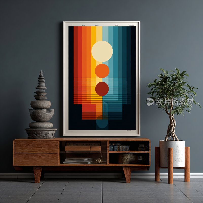 室内装饰画与绿植摆件场景