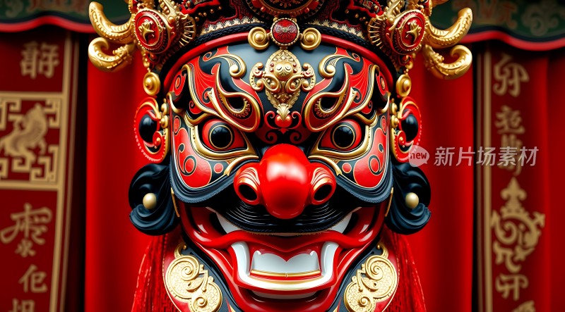 红色面具金饰点缀威武雄壮