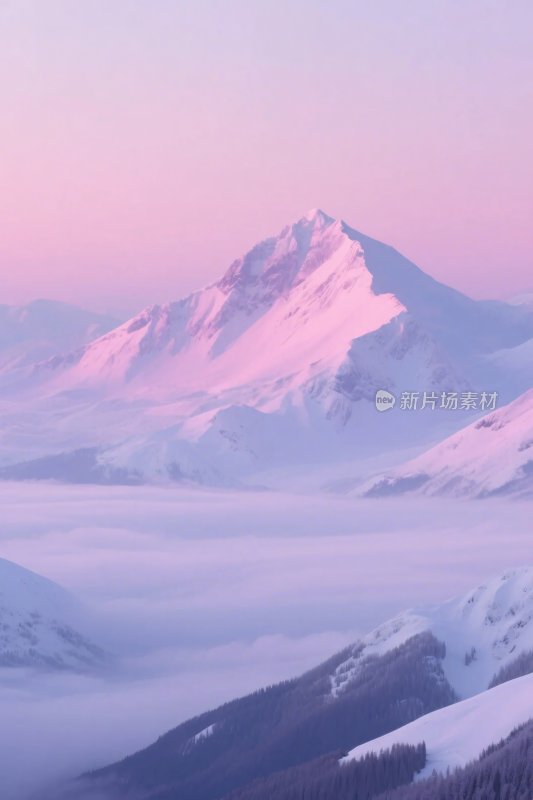 粉紫雪山云海插画