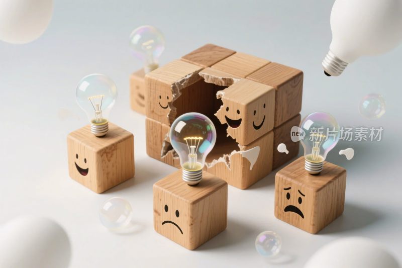 创意木块灯泡组合插画