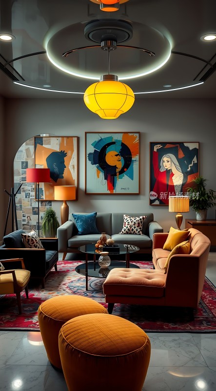 现代艺术客厅色彩丰富家具时尚