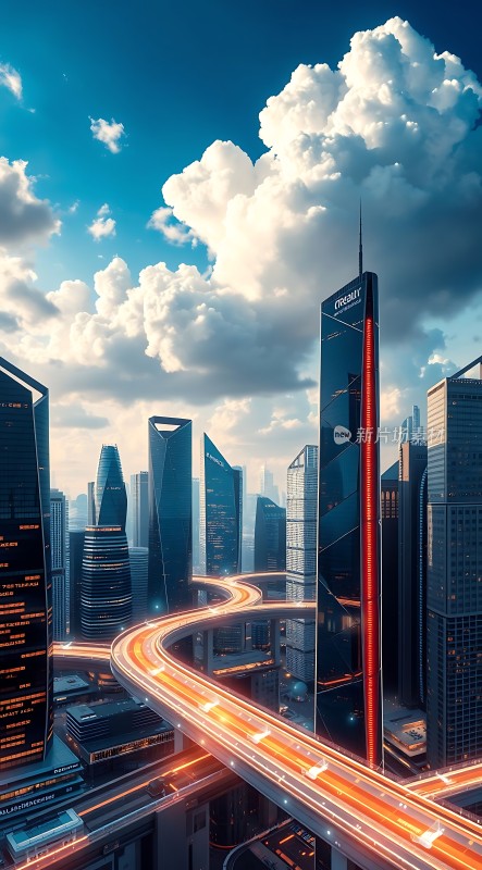 未来都市摩天大楼与高速交通