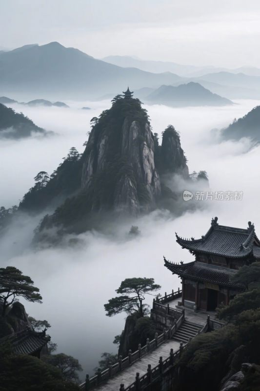 山水古建云雾风光