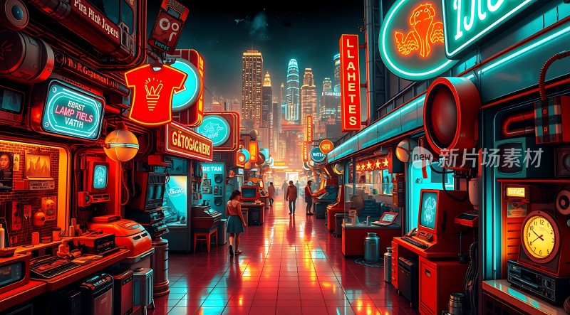 霓虹灯下的未来都市风情街