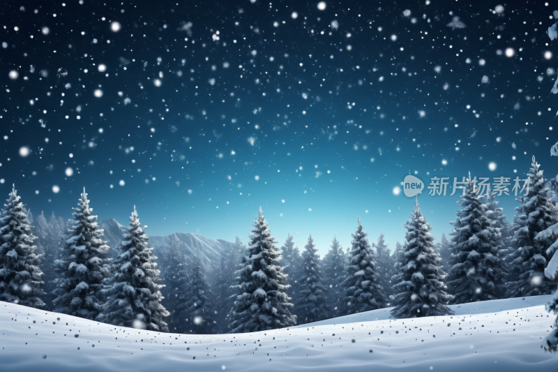 雪夜景松树飘雪高清背景图片