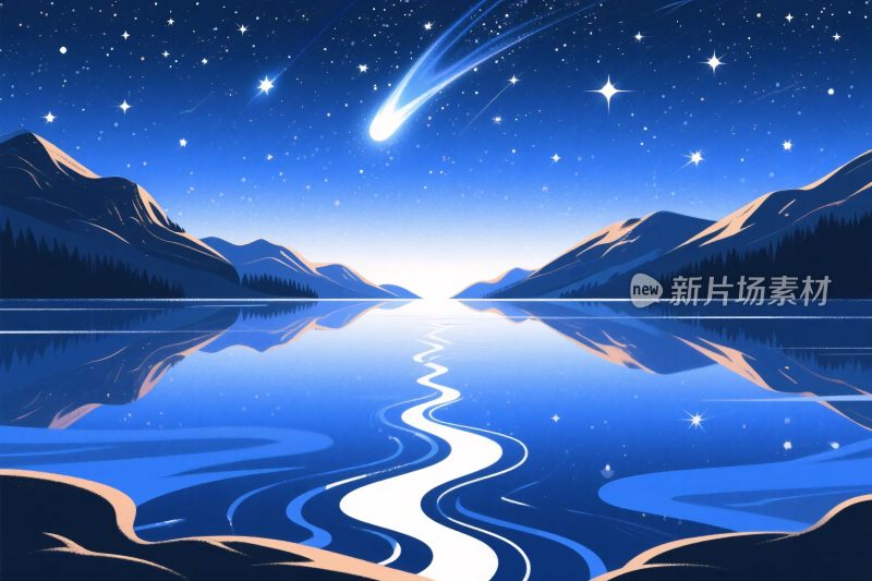 山水夜空流星插画