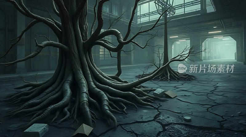 废弃建筑中的神秘大树