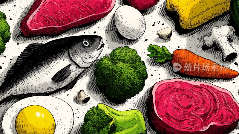 手绘多样食材插画