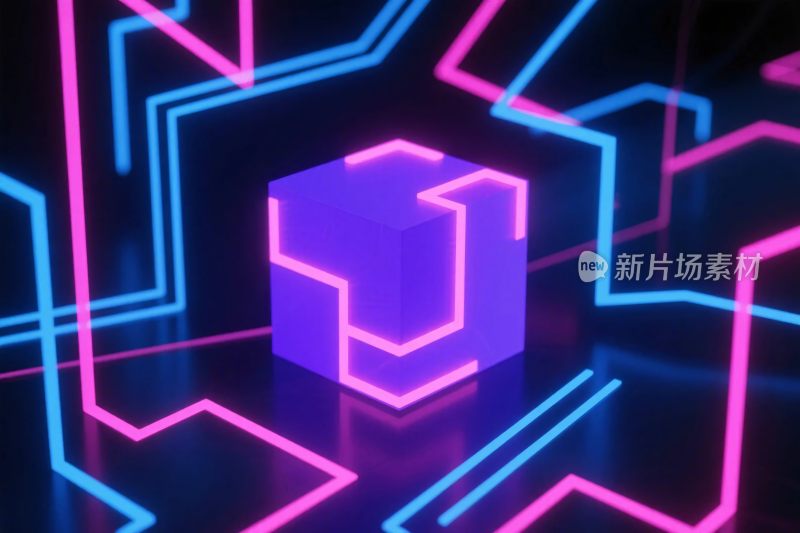 霓虹立方体科技风插画