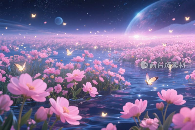 梦幻花海星空夜景