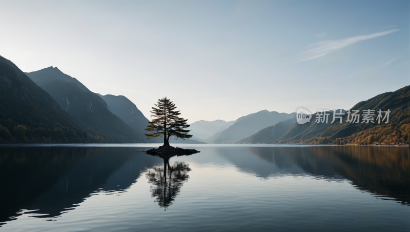 水中的一棵树高清风景图片