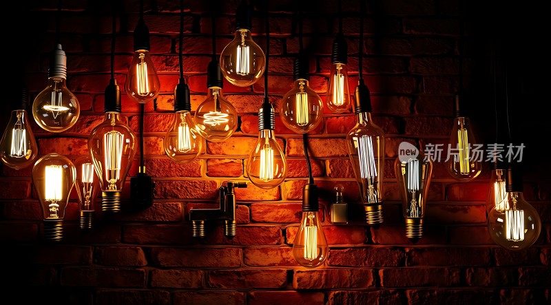 复古砖墙下的创意灯泡展示