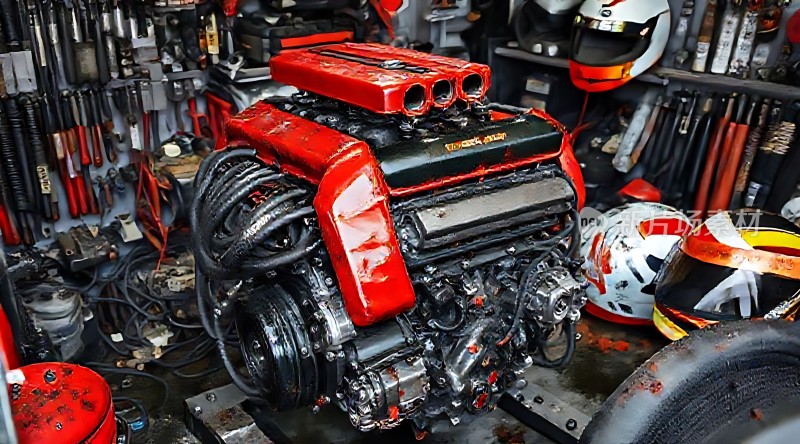 红色引擎与工具背景的结合展现机械之美