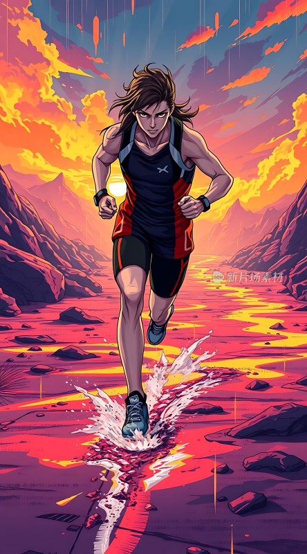 日落下的奔跑者